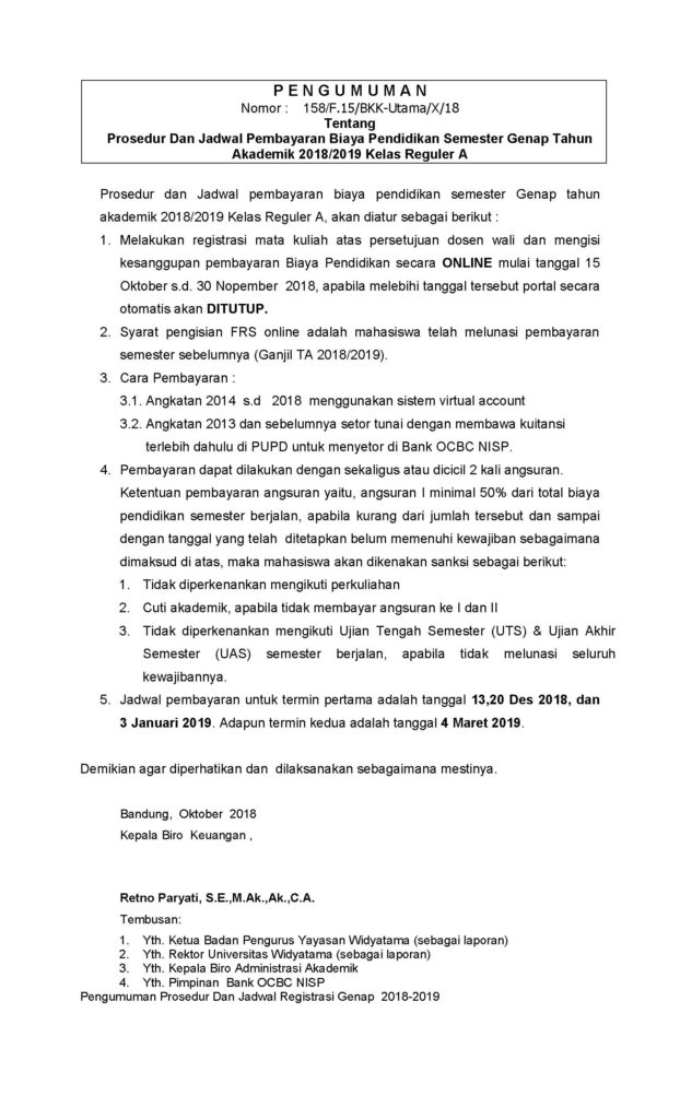 PENGUMUMAN PROSEDUR DAN JADWAL REGISTRASI Genap 2018-2019