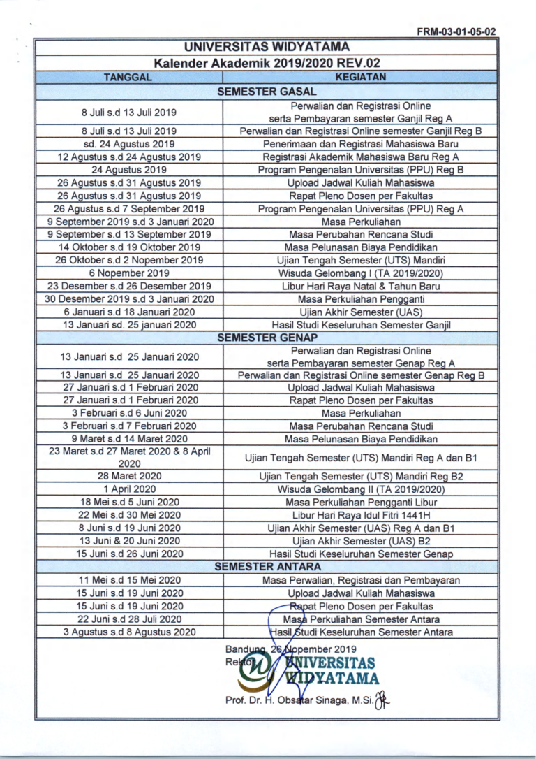 Kalender Akademik 2019/2020 Revisi 02 - Portal Mahasiswa